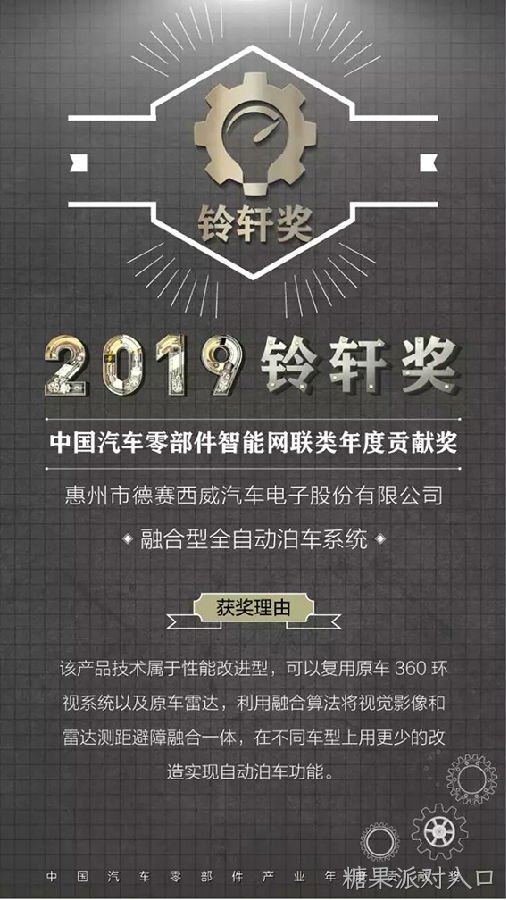 糖果派对入口西威荣膺2019中国汽车零部件智能网联类年度贡献奖